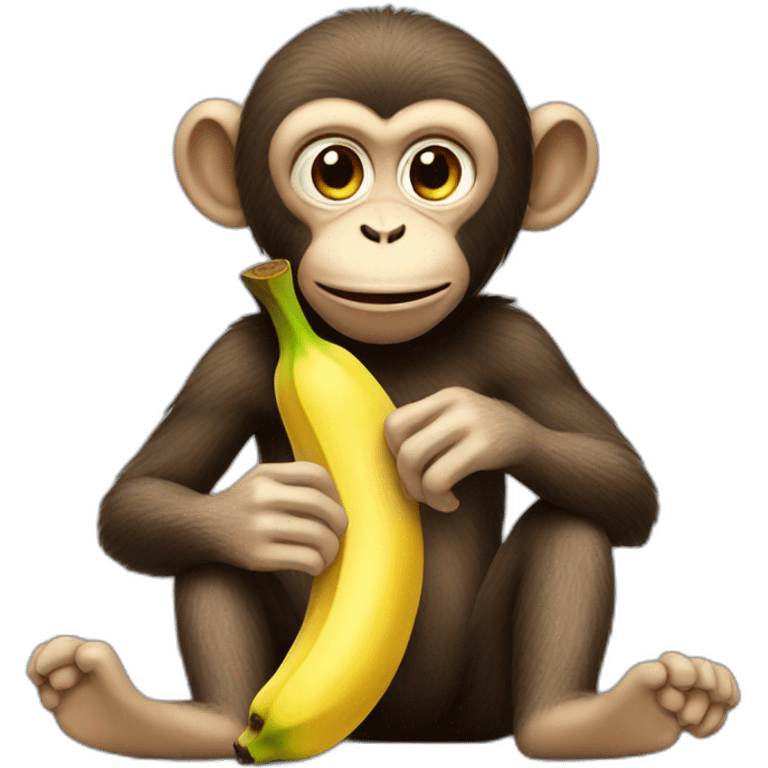 Monkey eating a banana with its feet emoji