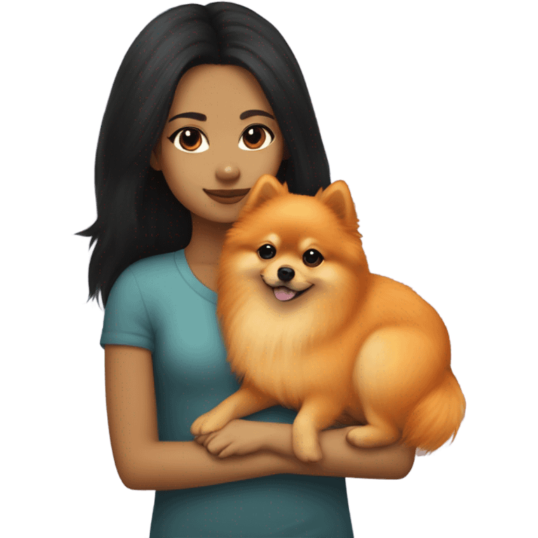 Orange Pomeranian hugging light skin black hair girl emoji