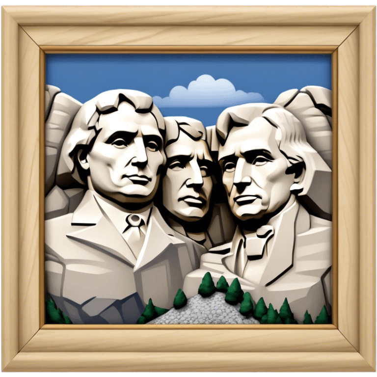 Cinematic Realistic Mount Rushmore Landmark Emoji, featuring the carved faces of four U.S. presidents, etched into the granite mountainside with dramatic lighting accentuating the rock textures. emoji