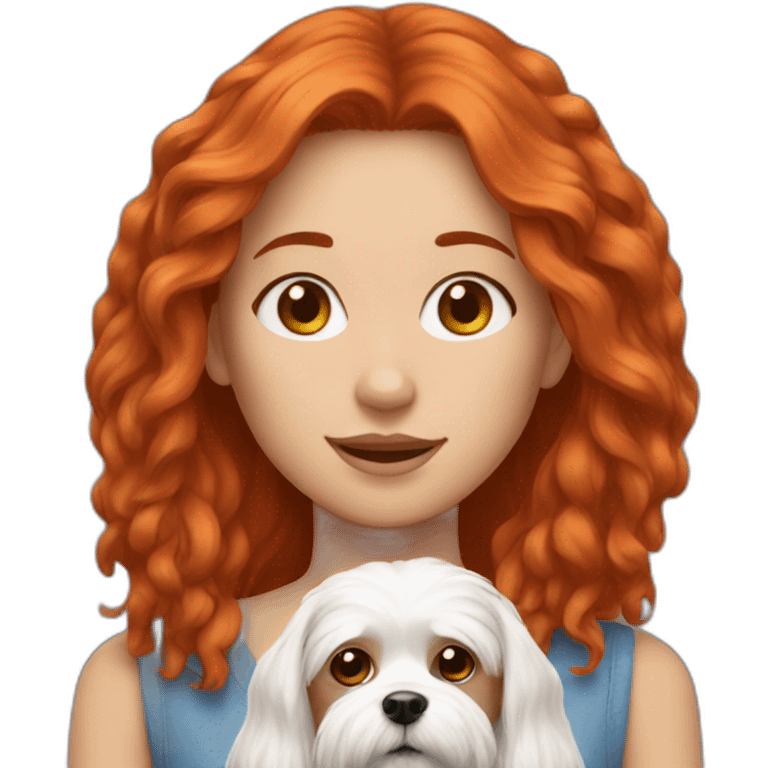 Red-haired girl with Maltese dog emoji