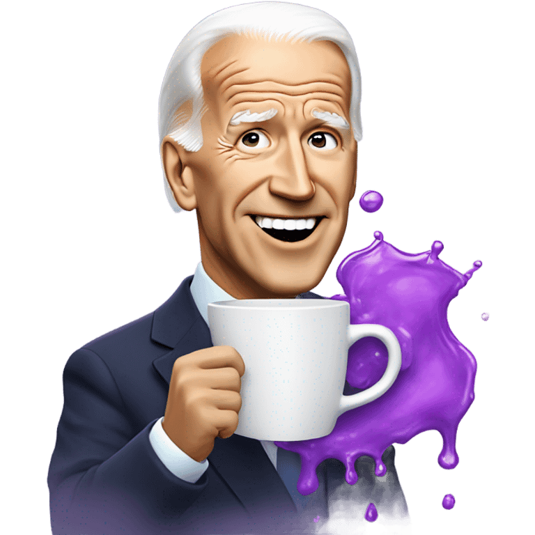 biden with purple liquid spilling out of white cup emoji