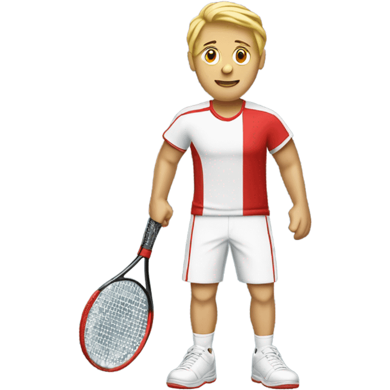 joueur de tennis blond (homme) qui tiens une seule raquette de tennis rouge emoji