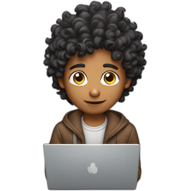 curly hair indian boy on laptop emoji