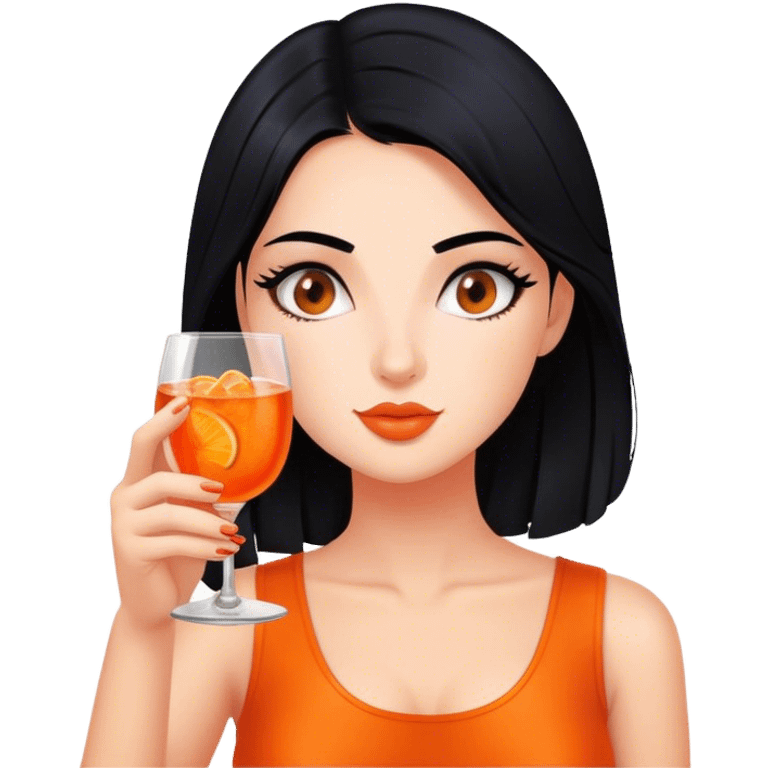 Girl with black hair drinking aperol spritz emoji