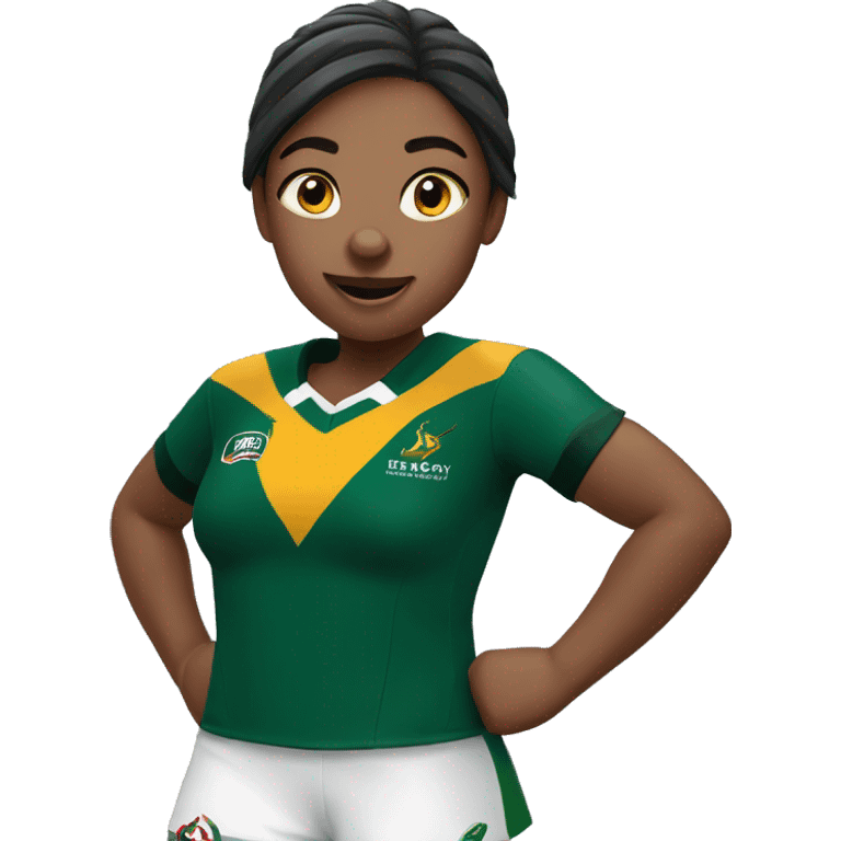 Girl wearing springbok rugby jersey cheering emoji