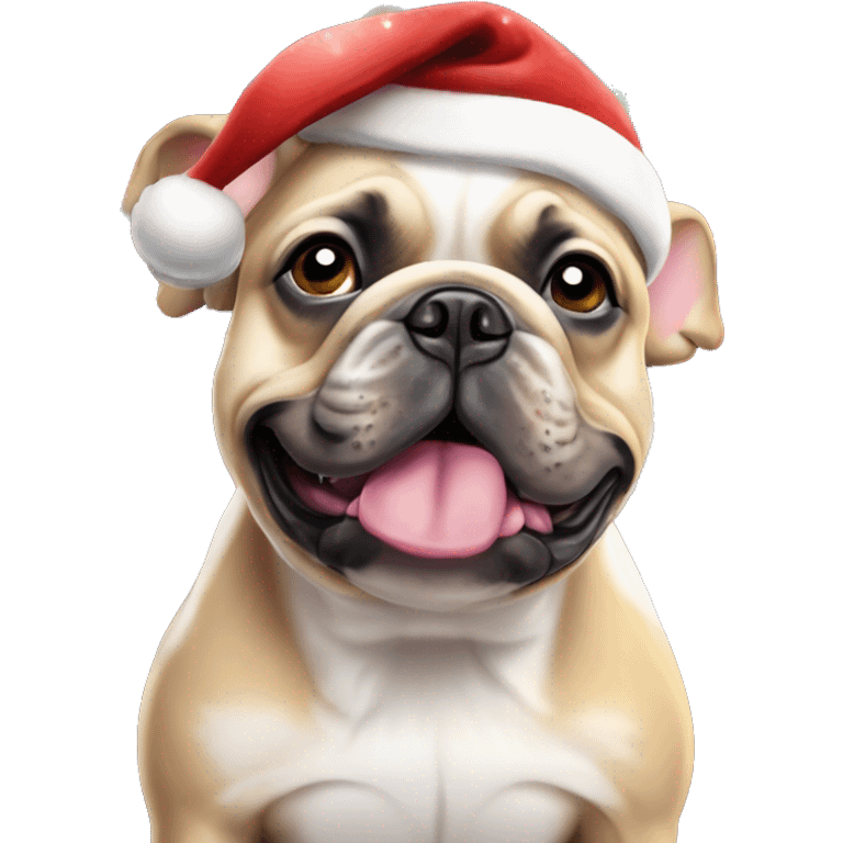 Tan Merle French bulldog with Santa hat surrounded by Christmas lights  emoji