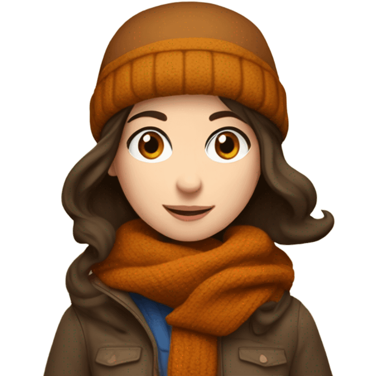 Brunette girl blue eyes cozy autumn vibe emoji