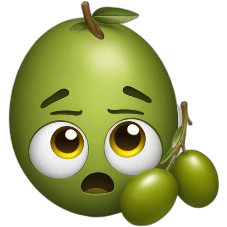 Olive with a face crying emoji