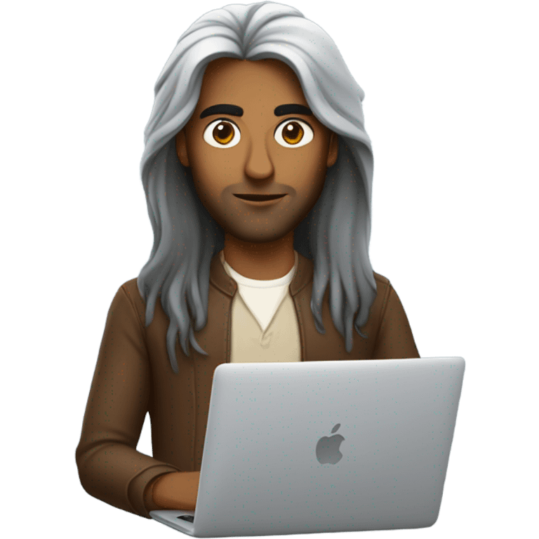 brown indian software engineer long hair with mackbook in front emoji