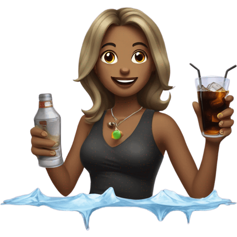 A girl with a icy rum n coke emoji