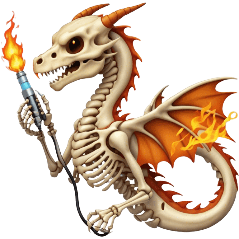 skeleton dragon holding ultrasound probe breathing fire  emoji