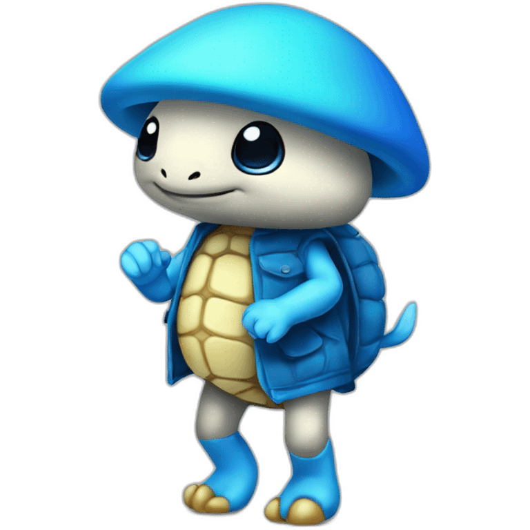 Cute blue mushroom cap no stem turtle standing on to legs cute emoji