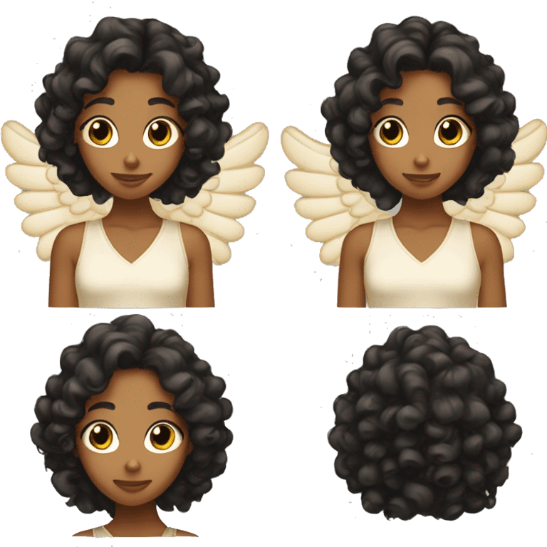 tan angel girl with black curls, pretty, wings emoji