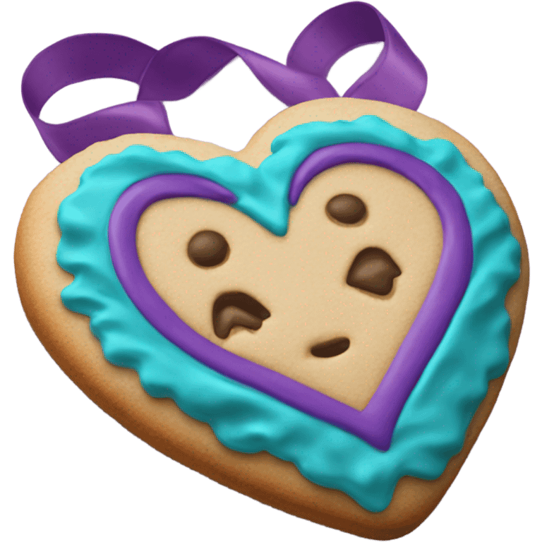 Purple teal Suicide awareness ribbon, heart cookie emoji