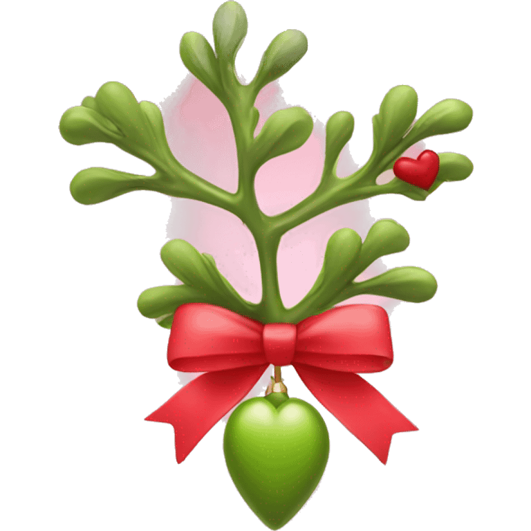 mistletoe with red bow on pink heart emoji