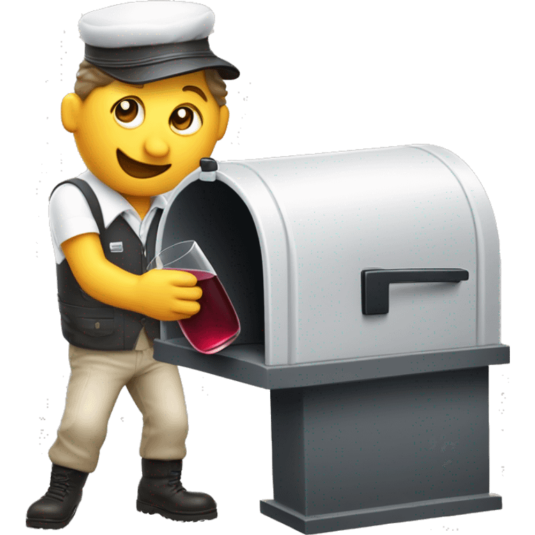 Funny Drunken postman leaning against mailbox with wine decanter emoji