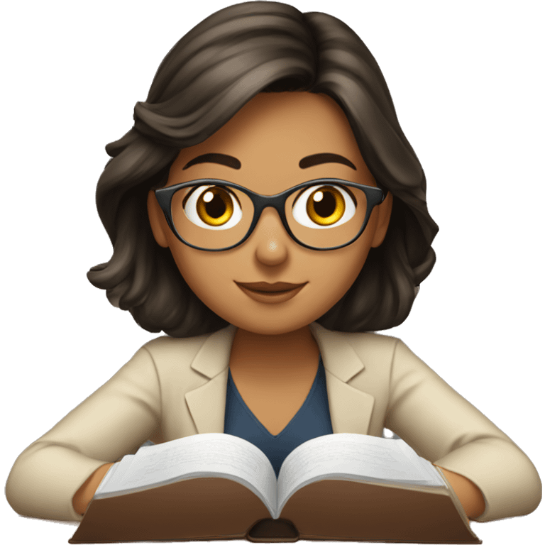 Pretty brunette woman studying emoji