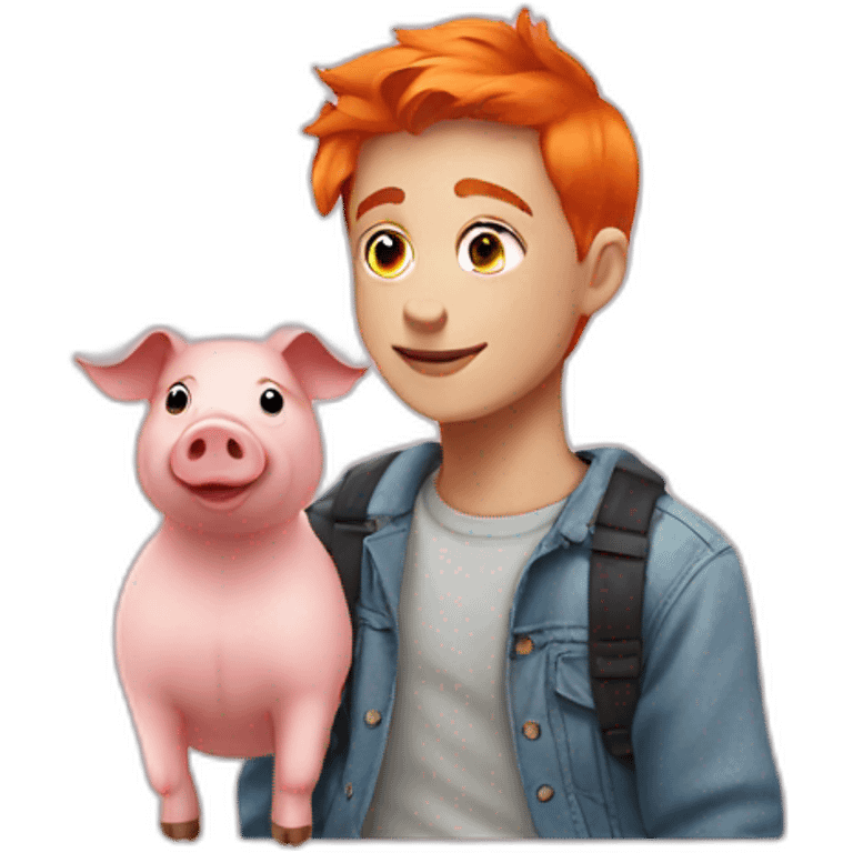 A teenager with orange hair and a pig near emoji