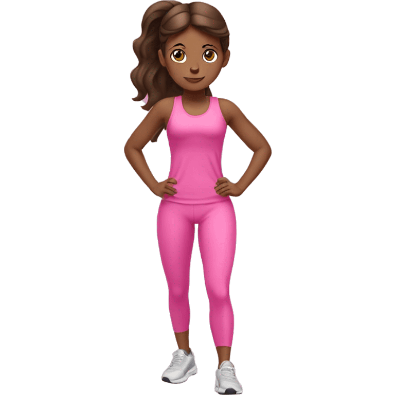 girl with brunette hair working out in pink outfit emoji