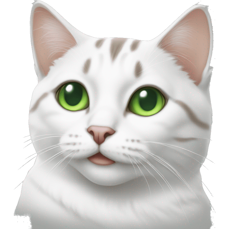 White and tabby cat with green eyes emoji