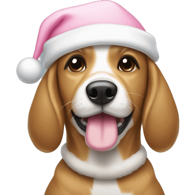 Dog with light pink Christmas hat and white bone in mouth emoji