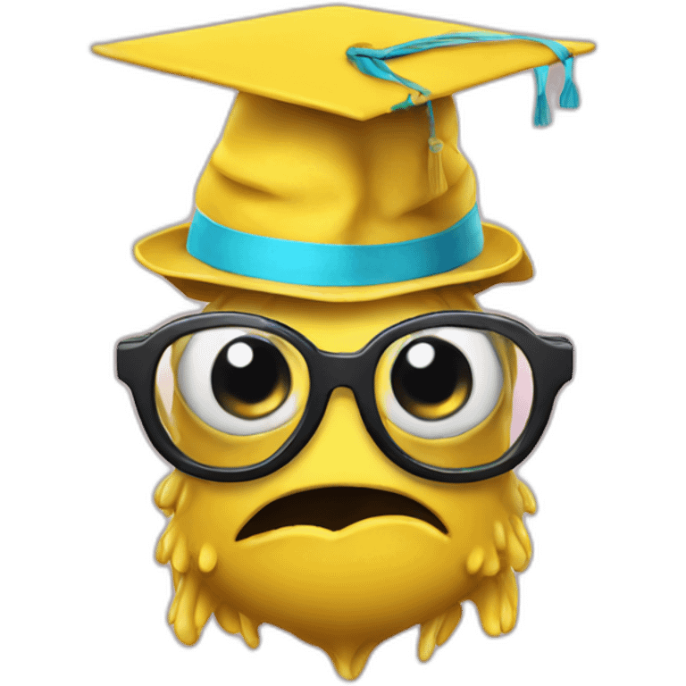 yellow monster with glasses and with mortarboard on its head emoji