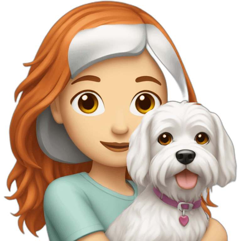 Red-haired girl with Maltese dog emoji