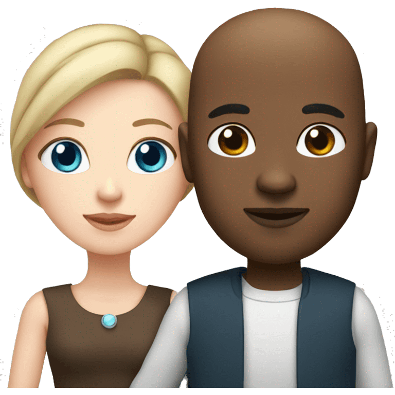 Bald black man holding hands with a white woman with long brown hair and blue eyes emoji