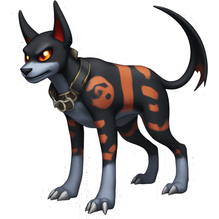 Cool Edgy Houndoom-Litten Fakémon Digimon with Edgy markings, full body, outlined emoji