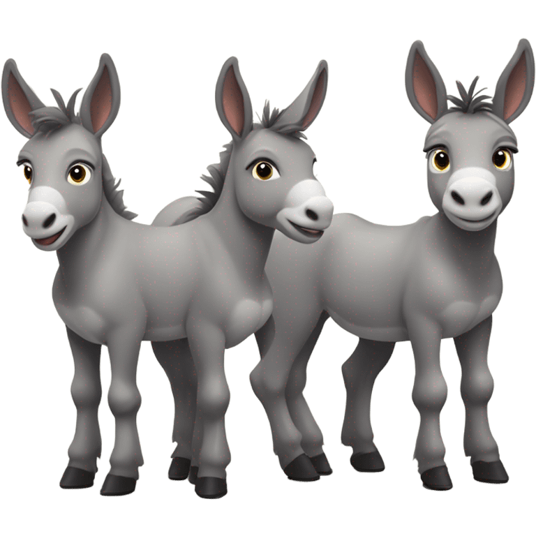 A  trio of grey mini Donkeys standing side by side full body emoji