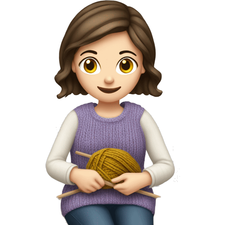 white brunette girl knitting emoji