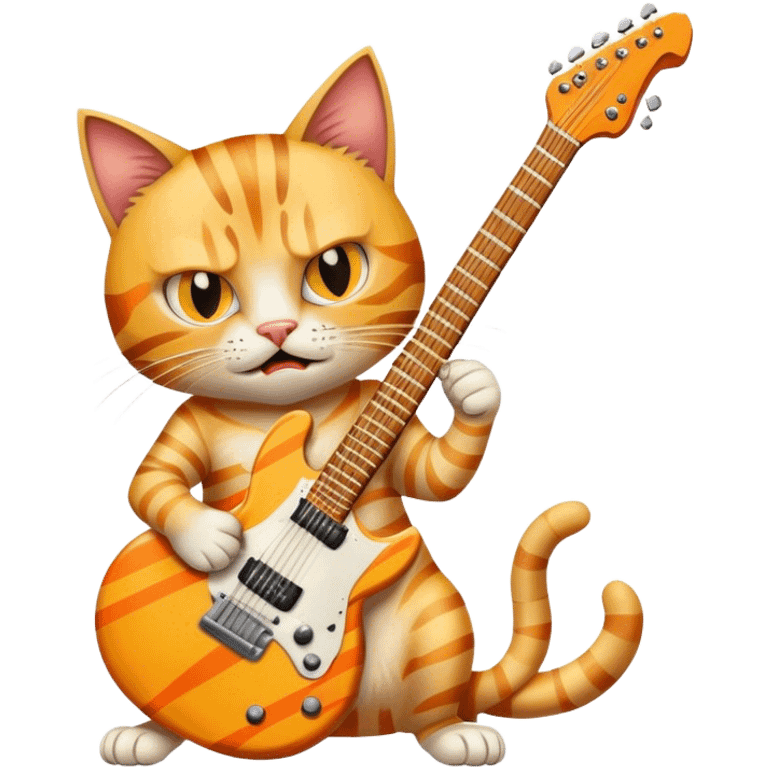 Angry Yellow tabby cat playing heavy metal guitar emoji