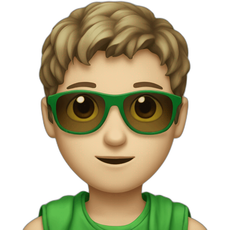 A young white boy with green cloth and green sunglasses with brown hair emoji