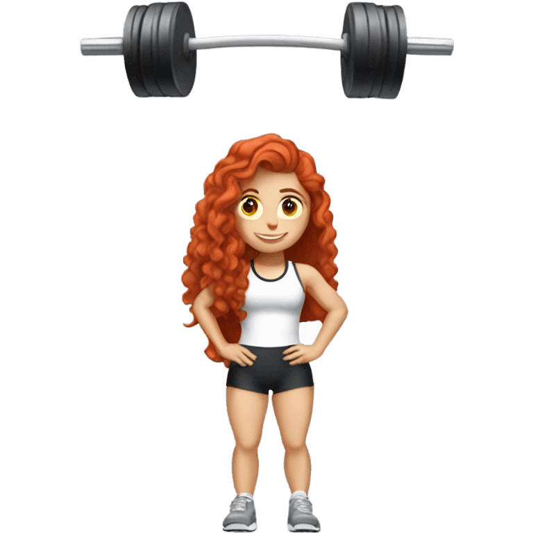 Sporty white Girl coach with long curly red hair doing leg exercice with heavy weights emoji