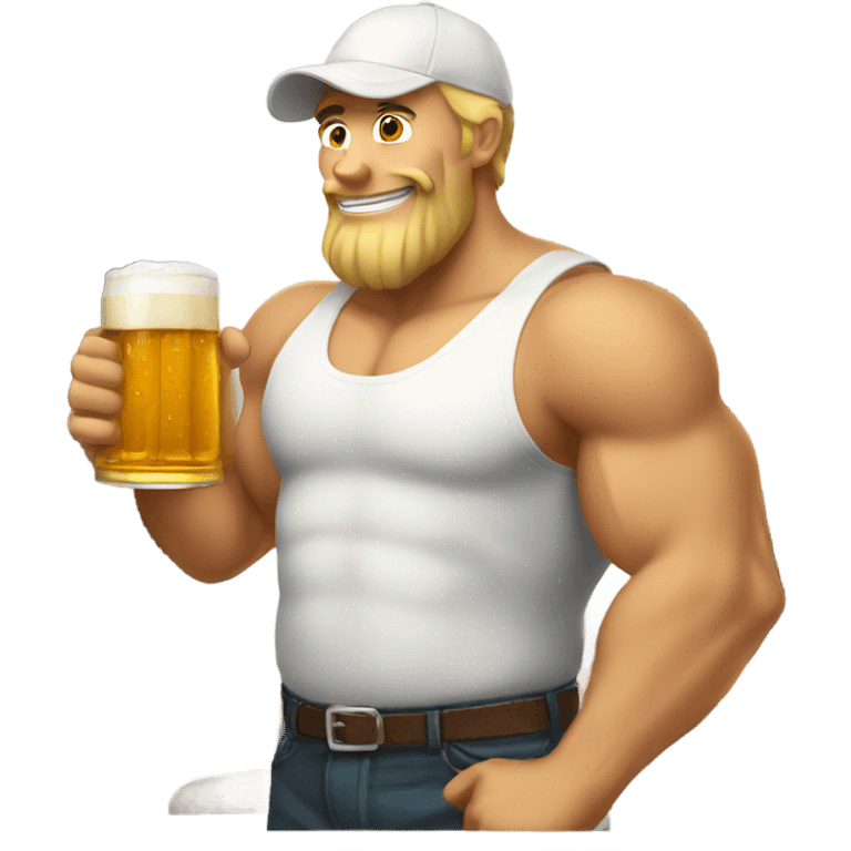 Buff white dad drinking beer wearing cap emoji