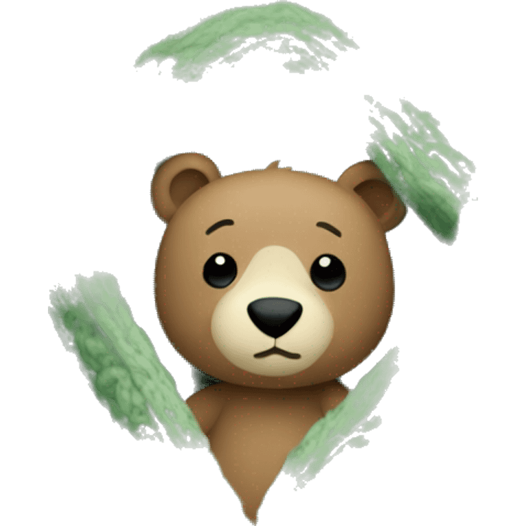 Cute Bear in cozy knitted Sage green blanket emoji