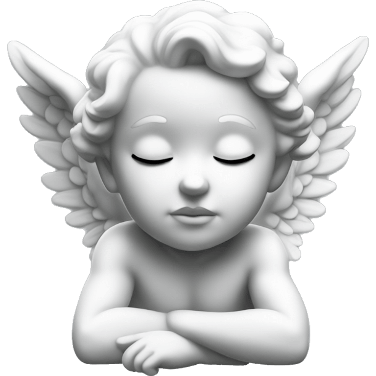 Cute White cherub statue full body showing eyes closed emoji