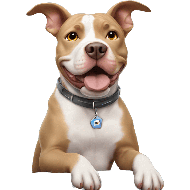 Grey tan Pitbull dog flying on top of a plane emoji