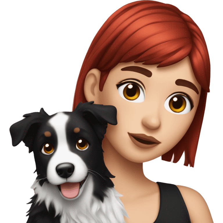 Red haired Dua lipa holding a short haired border collie  emoji