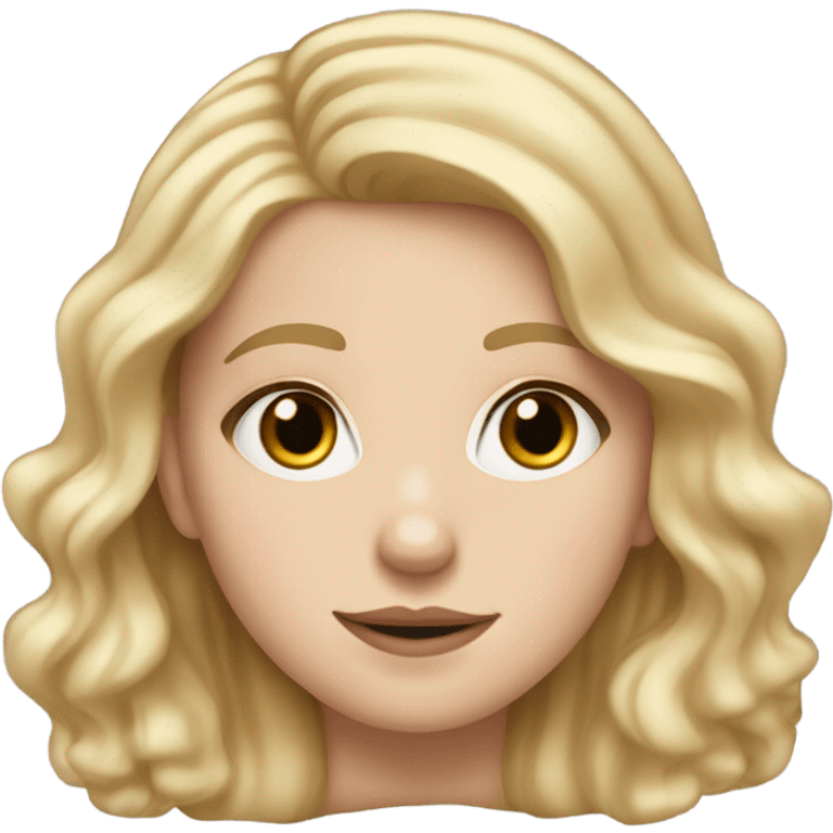 White girl with small nose and blonde pretty wavy hair wearing ping and blush on her checks  emoji