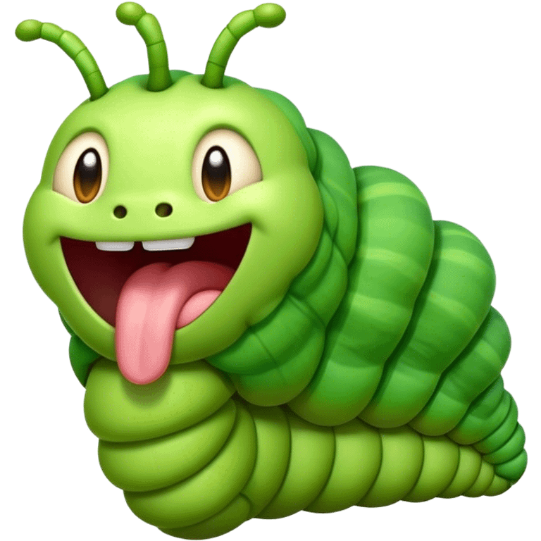 Cinematic Realistic Cute Yawning Caterpillar Portrait Emoji, Head tilted slightly with a dramatic, wide-open yawn, showcasing a soft, downy segmented body in vivid green with subtle drooping and half-closed, drowsy eyes, rendered with intricate natural texture and gentle shadows, high shine, relaxed yet expressive, styled with a dash of woodland charm, soft glowing outline, capturing the essence of a sleepy yet affectionate caterpillar that appears ready to stretch out and rest among the leaves! emoji