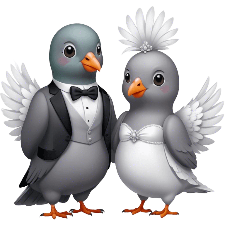 pigeon wedding one wearing a wedding dress the other wearing a tuxedo  emoji