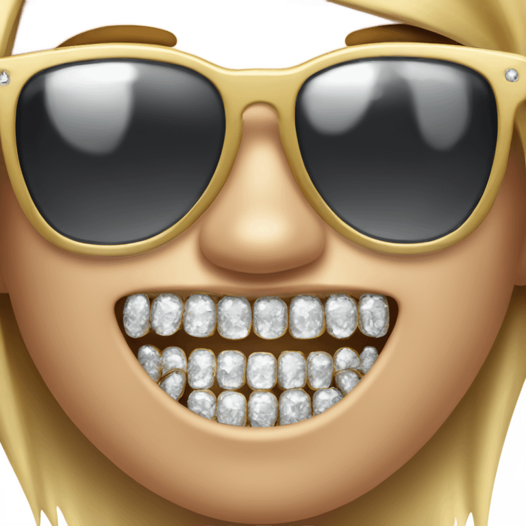 movie star with sunglases and shiny teeth that every tooth is replaced with a diamond emoji