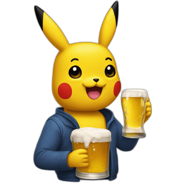 Pikachou avec une bière emoji