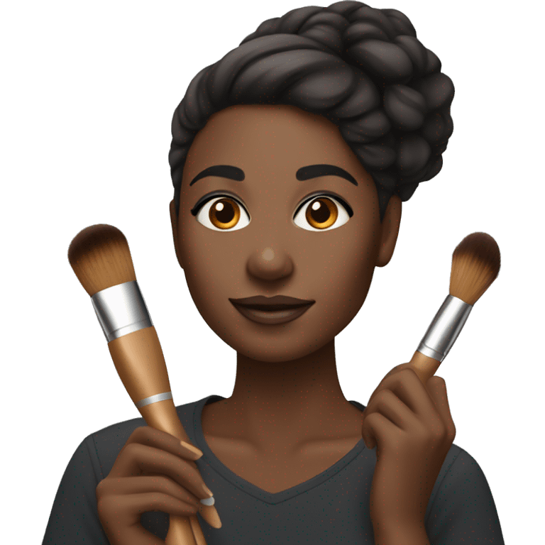 Make makeup artist holding makeup brush brown skin emoji