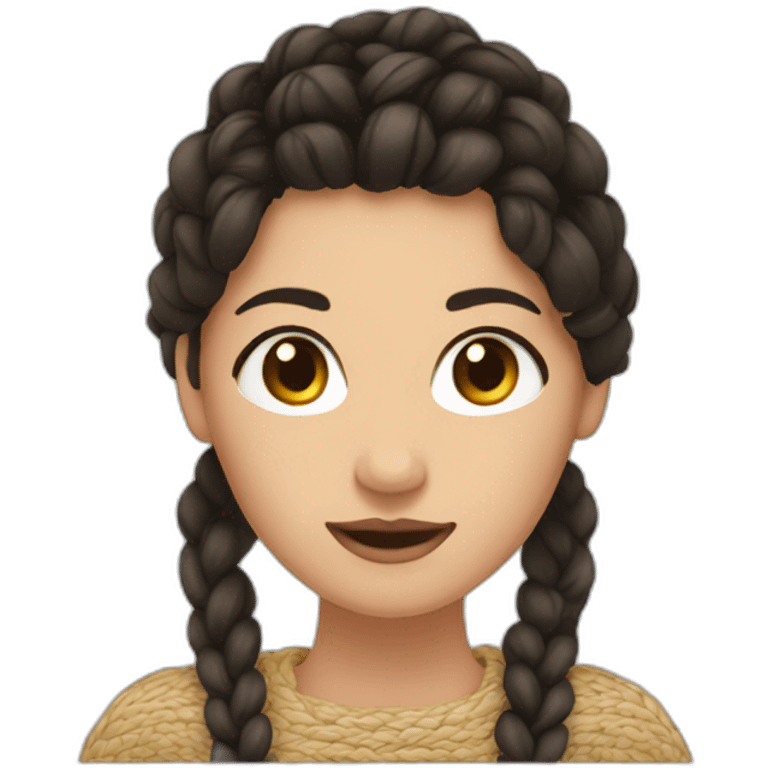 A woman with wheat skin, black-brown hair, braided emoji