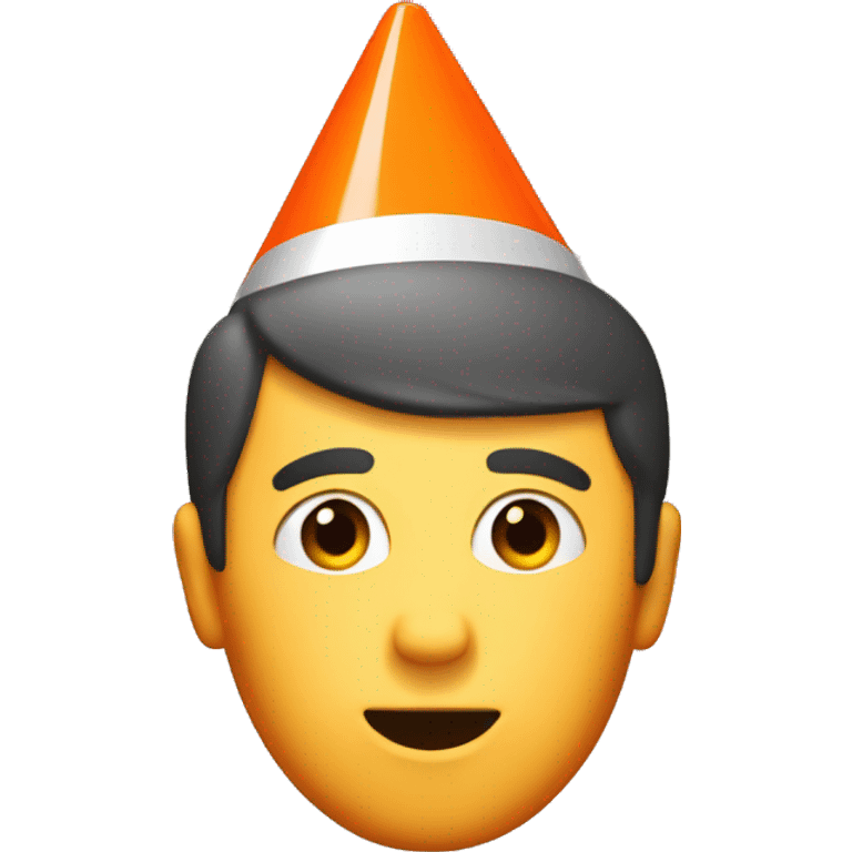 A guy with a orange traffic cone on his head that goes all the way down to his eyes  emoji