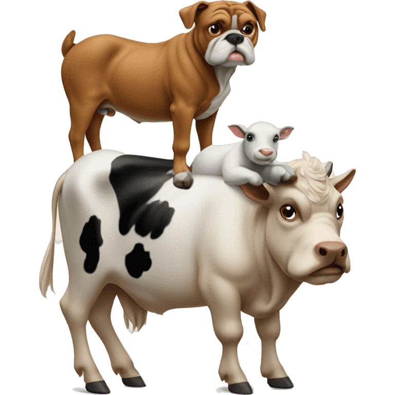 A Yale bulldog on top of a goat on top of a Horse on top of a cow emoji