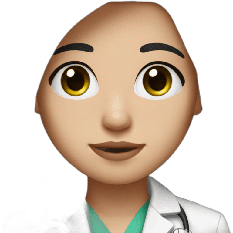 doctor, black long hair, girl, white skin, straight hair, freckles, green-brown eyes, pink lips emoji