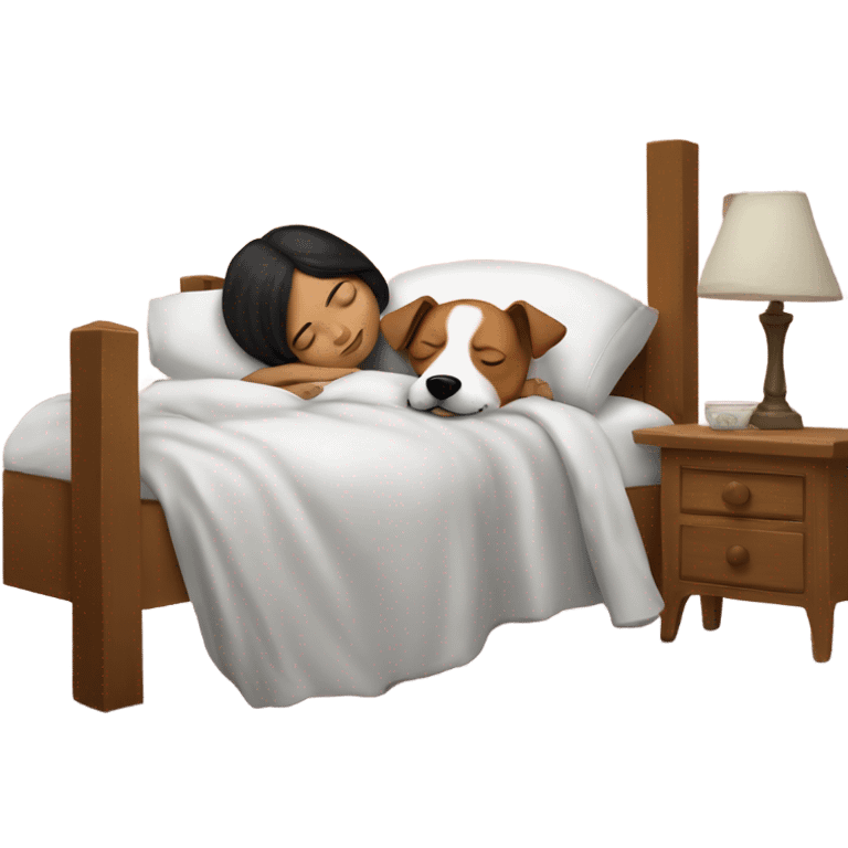 Mexican girl sleeping in bed with a jack Russel terrier  emoji